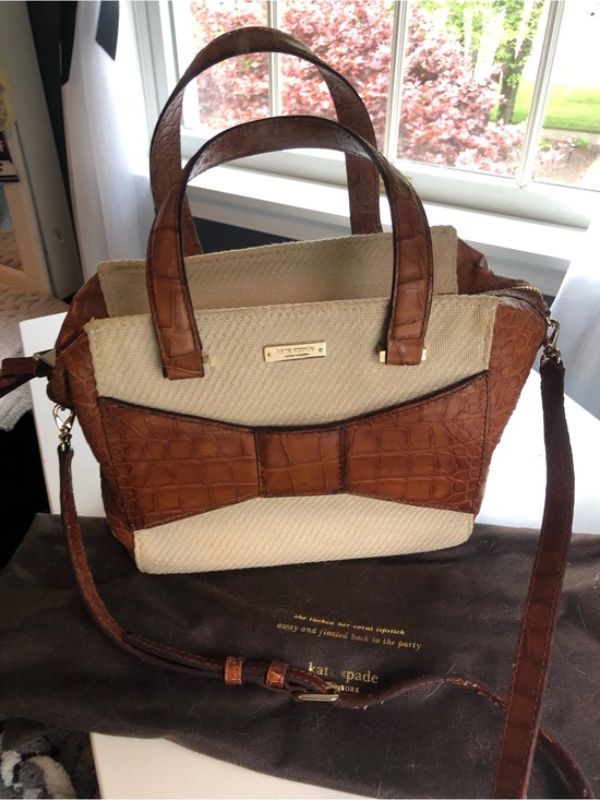 kate spade Handbags - kate spade Cream and Brown Croc-Trim Bow Satchel